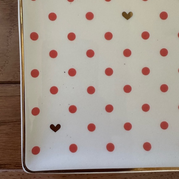 🩷 Two Square plates Floral and Polka Dot hello love pink gold - Picture 6 of 7